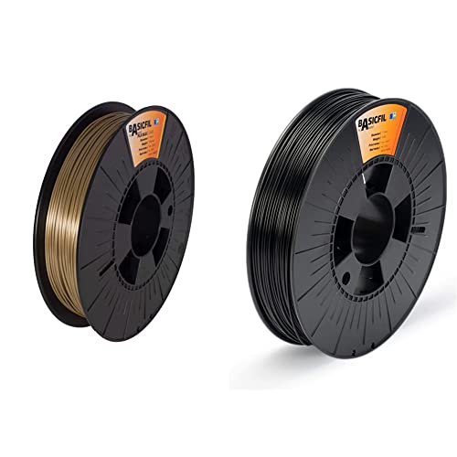 BASICFIL PLA SILK 1.75mm, 500 gr, 3D printing filament , Or & ABS 1.75mm, 500 gr filament pour imprimate 3D, Noir Cover