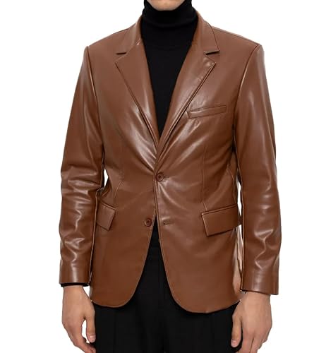 Image of Leather Blazer for Men Real Lambskin Mens Leather Coat Classic 2 Button Black Leather Blazer Men Leather Coat