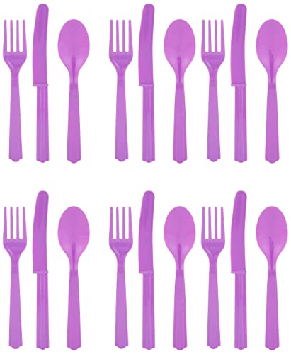 Image of Purple Plastic Silverware Set for 6 Guests (18pcs)