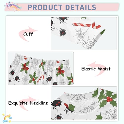 Pajama Sets Long Sleeve Holly Spiders Candy Canes Soft Comfy Sleepwear 2 Piece PJS 3-8T4