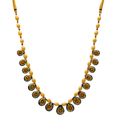Image of P.C. Chandra Jewellers 22KT (916) Yellow Gold Thushi Necklace for Women | Designer Floral Black Drop Motif - 0.97g Gold