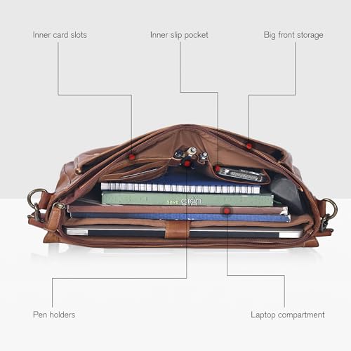 Image of Oak Leathers Leather Messenger Bag for Men and Women - Laptop Briefcase Bag For College, Office, Adjustable Shoulder Strap