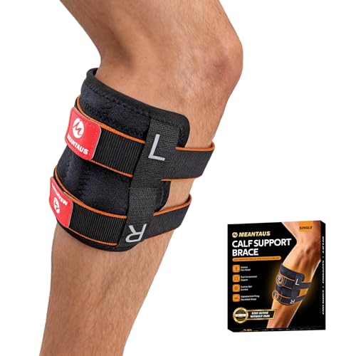 MEANTAUS Calf Support Brace for Sciatica Relief – Adjustable Leg Compression Brace with Dual Pads, Aluminum Bar, Anti-Slip Fabric, and Massage Ball for Effective Nerve Pain Relief in the Lower Back, Hip, and Calf (Red)