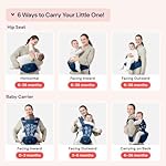BabbleRoo 6-in-1 Baby Carrier with Hip Seat, Ergonomic, Cozy & Adjustable Toddler Carrier 7-50 lbs with Hip & Lumbar Support, Hood for Sun Protection, Baby Carrier Newborn to Toddler, Denim Leaves - Image 5