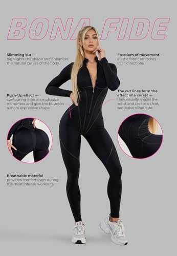 Bona Fide Einteiliger Workout-Jumpsuit für Damen - Athletischer Romper-Jumpsuit mit Bauchkontrolle und Po-Lifting für Yoga, Fitnessstudio, Medium