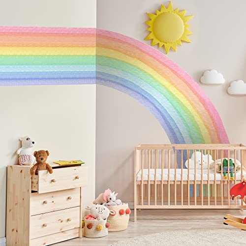 141.7" X 70.8" Fabric Large Rainbow Wall Decals Peel And Stick Irregular Precut Half Watercolor Rainbow Wall Decals For Girls Bedroom Kids Nursery Room Playroom, Rectangle Rainbow Wall Decals (Irregular Rainbow) #TOP20
