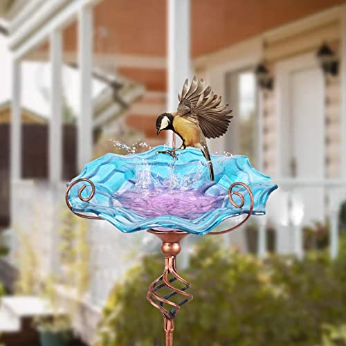 Vcuteka Bird Bath, Glass Bird Baths For Outdoors Birdfeeder With Metal Stake Birdbath Garden Decor, 31 Inch Height Blue #TOP2
