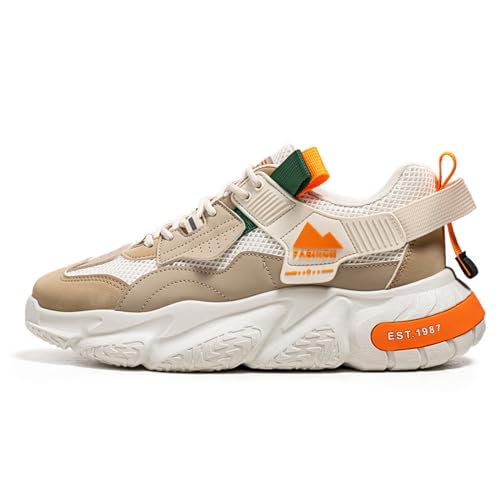 GSIGUL Men's Running Shoes Tennis Walking Shoes Athletic Gym Casual Shoes Fashion Sneakers for Men Khaki Size 9