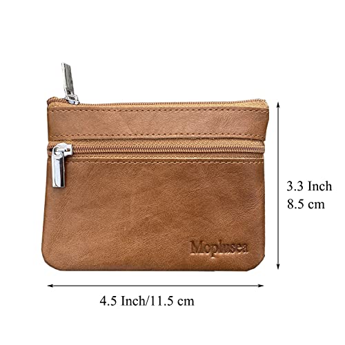 Genuine Leather Small Coin Purse Wallet With Keychain Mini Change Purse Coin Pouch Holder For Men (GLCB012 Brown)2