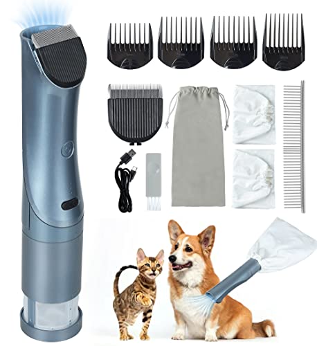 [Upgrade]FERRISA Dog Grooming Kit with Vacuum Suction, Portable Cordless Dog Grooming Clippers with 2 Hair Storage Bag & Storage Bin, Professional Dog Hair Clippers for Dogs, Cats and Other Animals