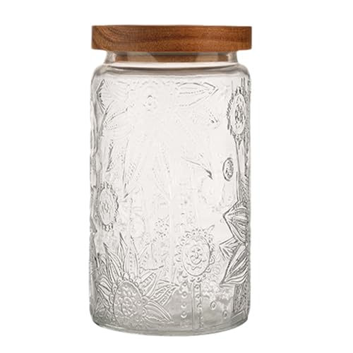 Azxcvbnm Práctico recipiente de almacenamiento de vidrio que ahorra espacio, recipiente de almacenamiento de vidrio para aperitivos, granos y artículos esenciales para el baño