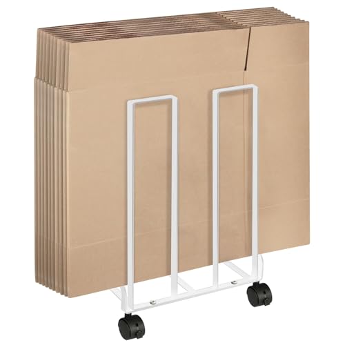 Estante de almacenamiento de cartón con ruedas giratorias, estante de almacenamiento de caja de cartón portátil, soporte de cartón para almacenamiento de cartón, carrito organizador de cartón, color