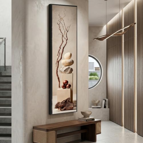 Cuadro minimalista largo de naturaleza muerta zen, lienzo rústico de 20x60cm para pared