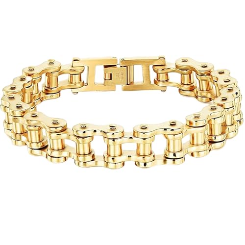 Ockyunoo Bracelet de Vélo pour Homme - Chaîne de Motard de Moto en Acier Inoxydable, Lien de Punk Rock, Bijoux pour Hommes et Garçons (Jaune)