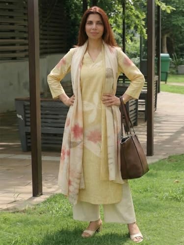 Image of GoSriKi Women Cotton Blend Straight Fit Printed Kurta Pant Dupatta Set | V Neck Three Quarter Sleeve Ensemble | Soft Breathable Fabric | Comfortable Elegant Styling for Office Casual Wear