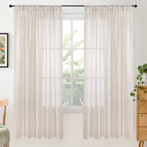 Image of BGment Oatmeal Linen Semi Sheer Curtains 72 Inch Length for Living Room - Rod Pocket Light Filtering Window Drapes Natural Textured for Bedroom Farmhouse Lightweight, 2 Panels Set, 52 X 72 Inch