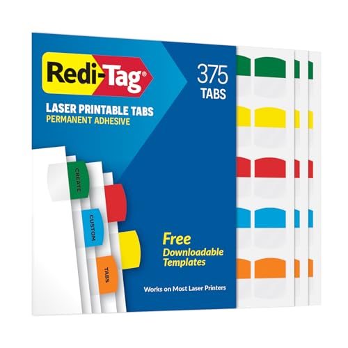 Redi-Tag Laser Printable Tabs, Permanent Index Tabs, Customizable Adhesive Labels,
