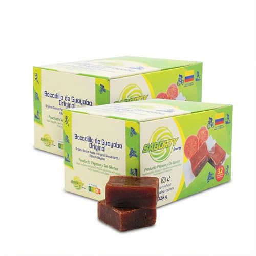 Saborty Bocadillo de Guayaba Sabor Original (Pack Ahorro 64 uds) - 2 Cajas - Barrita Energética a Base de Fruta para Ciclismo y Running - Vegano y Sin Gluten (2 Cajas 32 Unidades, Original)