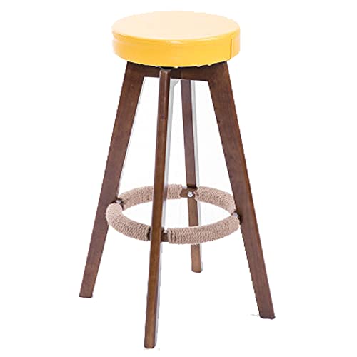 Tabouret de bar en cuir PU jaune et bois au design luxueux