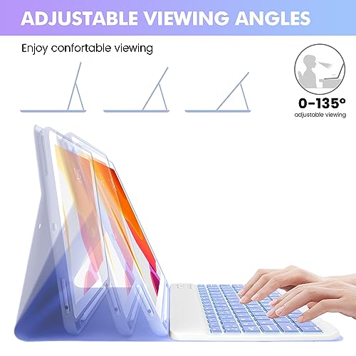Image of SOPPY Bluetooth Keyboard Case with Mouse for iPad 9th Gen 2021, 8th Gen 2020, 7th Gen 2019 10.2 inch, Air 3 & Pro 10.5 inch, Detachable Wireless Keyboard, Slim Protective Cover, Rechargeable, Purple