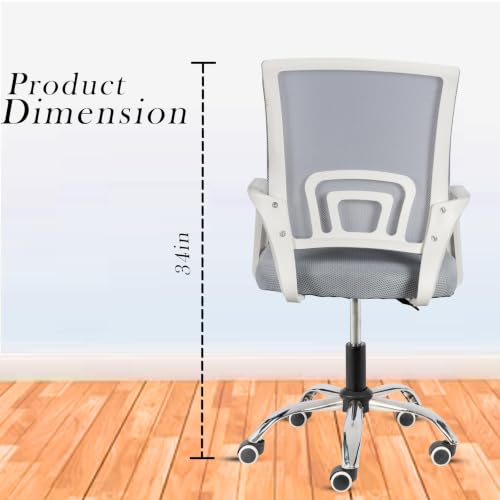 Image of Casa Copenhagen Mesh Mid Back Office /Study /Computer /Revolving /Desk Chair for Work from Home -Metal Base, Height Adjustable Seat - Solid Grey & White Handle