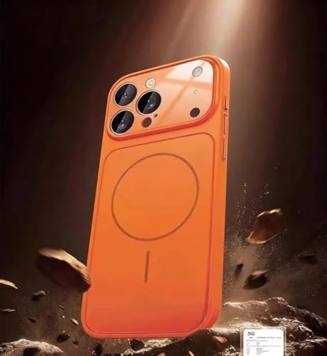 Image of for iPhone |Convert to 17 pro /17 Pro Max Style Premium Back Glass Converter Cover Magnetic Case (Orange, for iPhone 14 Pro Max)