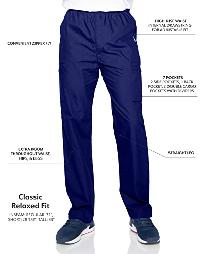 Landau Men's Standard Essentials Relaxed Fit 7-Pocket Elastic Cargo Scrub Pants 8555, True Navy, Large #TOP1
