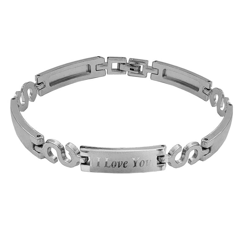 Shiv JagdambaPersonalized Buckle Metal I Love You letter Bracelet Fashion Jewelry Can Engravable S Link Bracelet For Men And Women