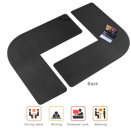 Image of Chihein L-Shaped Desk Pad, Dual Sided Corner Desk Mat (57.1 inch+ 57.1 inch) x 19.7 inch, Computer Office Mouse pad Writing Table Pad for Home Office - Black