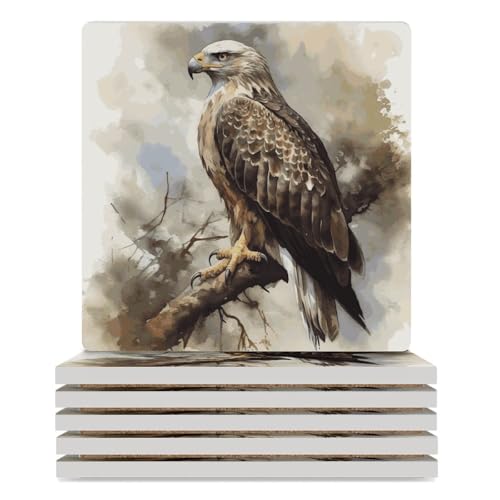 Dessous de verre carrés en céramique faucon x6 pour table - 2