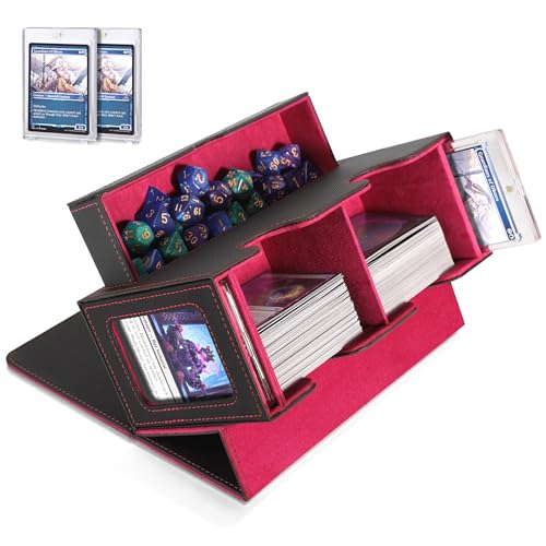 Image of MTG Deck Box, MTG Commander Card Deck Box with Commander Display, Fits 250+ Single Sleeved, Double Card Storage Box with Dice Tray, Magnetic Card Storage Case for CCG TCG Sports Cards, Black Red