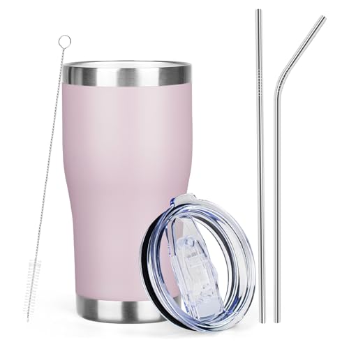 MEZMUT 1 Pack 20oz Insulated Coffee Tumbler with Lid and Straw Double Wall Vacuum Insulated Cup Stainless Steel Travel Mugs Leakproof Powder Coated Tumbler for Indoor Outdoor(Lavender)