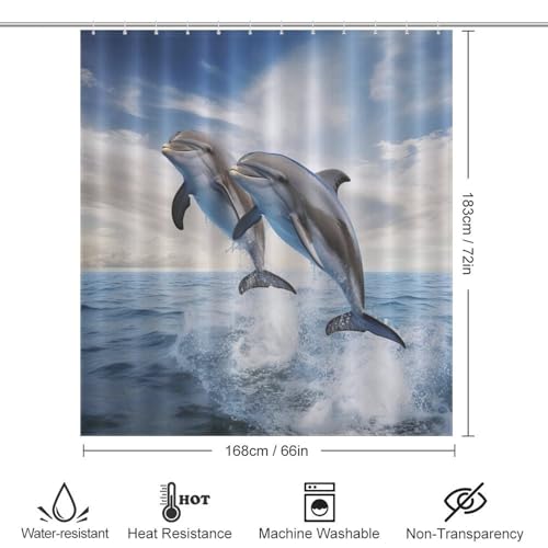 Rideau de douche dauphin en polyester imperméable 168x183cm pour salle de bain