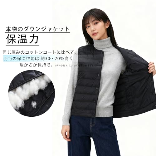 YUUU1A ダウンベスト レディース 超軽量ダウンジャケット インナーベスト ポケット付き 薄手 ダウンコート 秋冬 通勤 アウトドア 収納袋付き の商品画像 1