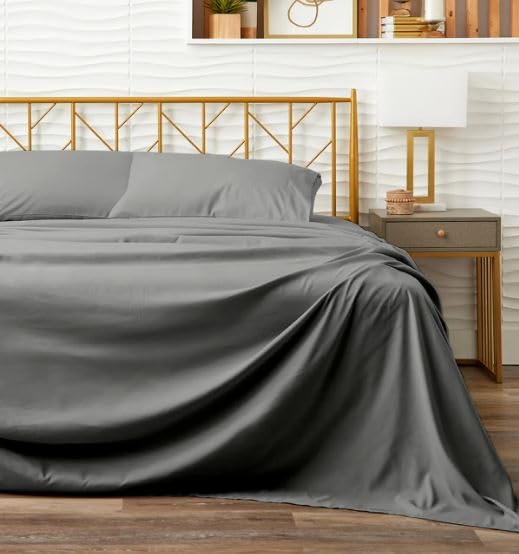 Ghazlan Juego de sábanas de 4 piezas, 100 % algodón, ultra suave y ligero, juego de sábanas de 40 cm, de lujo, fácil cuidado, tamaño doble, juego de sábanas de satén de calidad de hotel, color gris