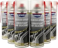 presto Silikonspray Set, 6 x 400 ml, Antistatisch, Schutz gegen Witterung, Wasserverdrängend, Ideal für Gummiteile, Effektives Schmiermittel
