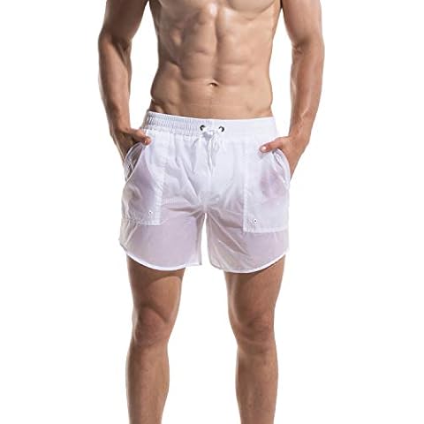 GOGOHOT Men's Super Thin Transparent Solid Board Shorts with Pocket White X-Large Cover
