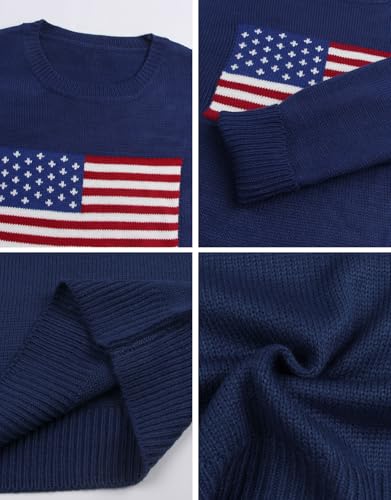 Image of Women's American Flag Sweater Long Sleeve Pullover Crew Neck Knit Tops