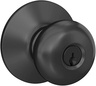 Schlage F51A PLY 622 Plymouth Door Knob, Keyed Entry Lock, Matte Black
