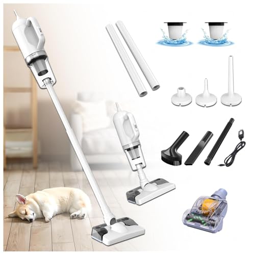 LRF-yxkj Escoba Aspiradora Sin Cable 5 in 1 Batería Recargable USB,Depósito 200 Ml, Escoba Aspiradora Sin Cable con 2000mah*3 Baterías para Alfombra Pelo Mascota Suelo Sofá Cama de Colchón