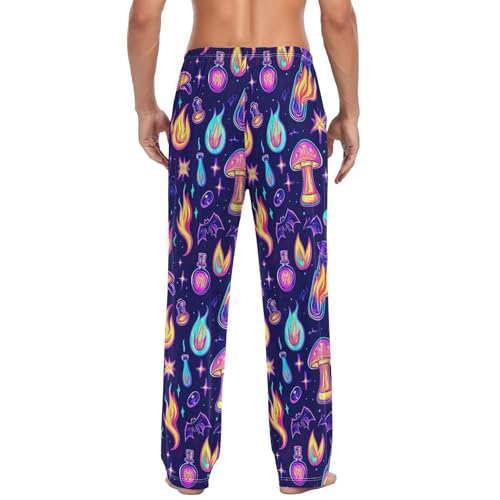 Men’s Colorful Mushrooms Pajama Pants with Pockets, Comfortable Lounge Sleep Bottoms#552