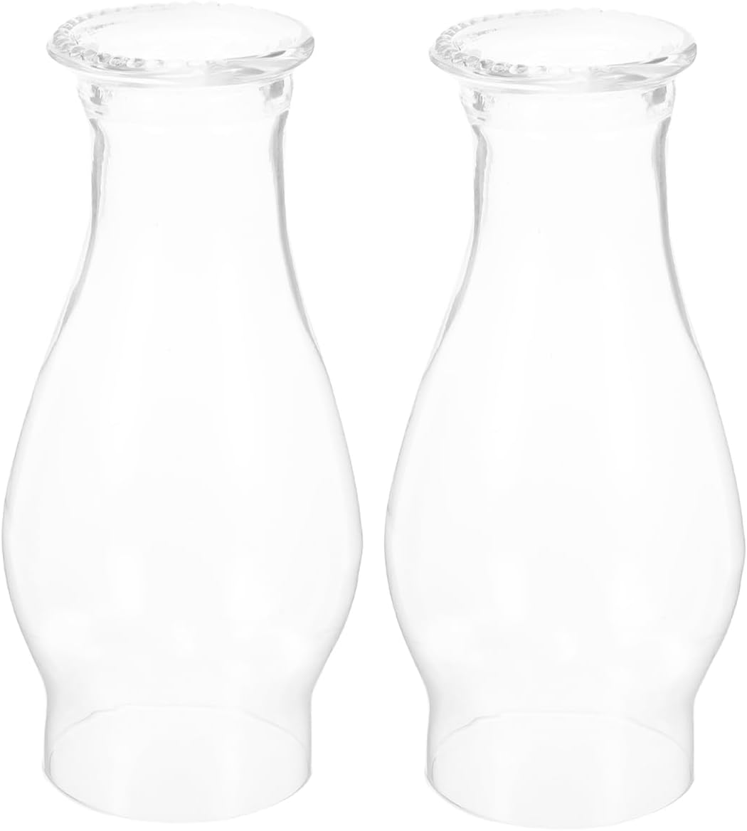 PRETYZOOM 2Pcs 8.25 Inch Glass Oil Lamp Shade Replacement Vintage Kerosene Lamp Chimney Transparent Hurricane Globe for Home Lighting