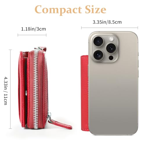 Image of Genuine Wallet Women RFID Blocking Card Holder, Small Leather Womens Wallet with Zipper ID Window Coin Pocket