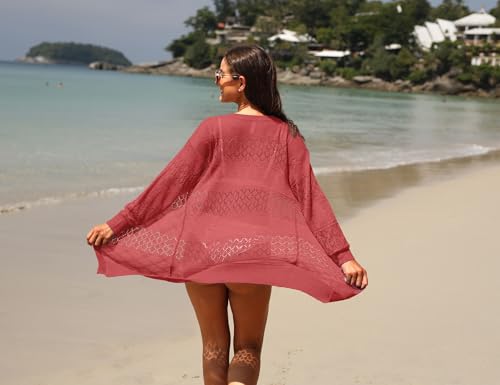 Image of GRECERELLE Lightweight Cardigan Sweaters for Women Crochet Knit Open Front Long Sleeve Loose Casual Boho Summer Beach Coverup
