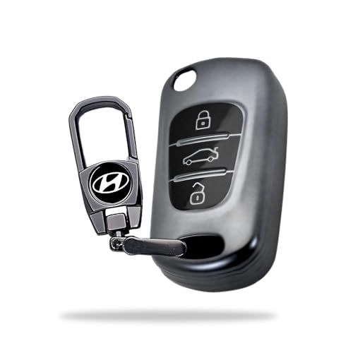 Image of SIAGO Premium TPU Car Key Cover and Metal Keychain Compatible with Hyundai Elantra, Creta, i20, Aura, Xcent, Tucson, Exter, Verna, Grand i10 3 Button Flip Key (Grey)