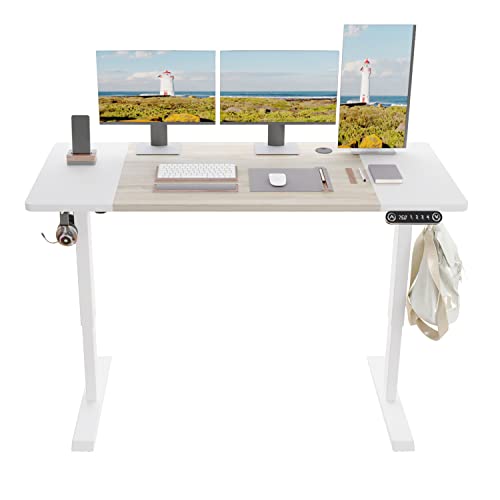 Bunoem Height Adjustable Electric Standing Desk, 63X30 Height Stand Up Computer Desk,Sit And Stand Home Office Desk With Splice Board (White+Oak Top, White Frame) #TOP7
