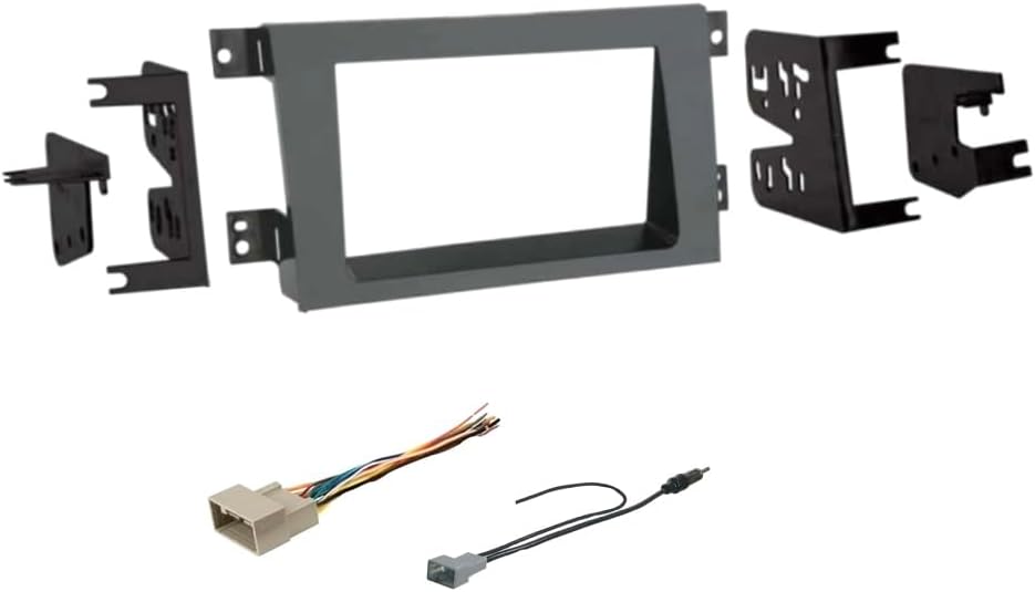 Gray Double DIN Car Stereo Install Dash Kit, Wire Harness, and AM/FM Radio Antenna Adapter Combo -Made for Honda: No Factory External Amp Vehicles: 2009 2010 2011 2012 2013 2014 Ridgeline