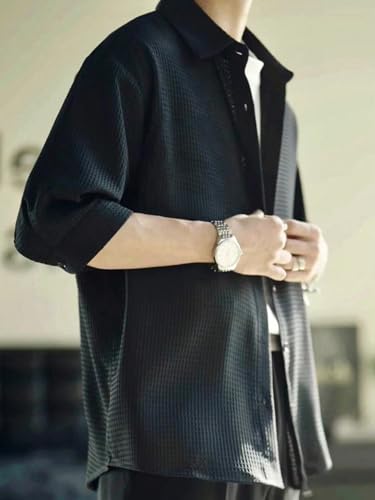 Image of GRECIILOOKS Men's Formal Button Down Shirt - Slim Fit Shirt's for Men | Textured Long Sleeve Polycotton| Business & Meeting Ready (Available in Plus Size)