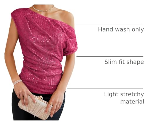 Image of GRACE KARIN One Shoulder Sequin Sparkly Tops for Women Ruched Asymmetrical Glitter Tops Slimming Sparkle Party Shirts