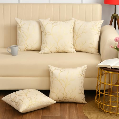 Image of Velvet Foil Cushion Covers 18 inch x 18 inch Set of 5, Cream